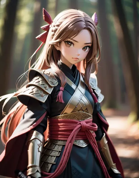 a felt muppet of a A stunning female samurai in a dark fantasy world, highly detailed, soft focus, Hispanicore, Calotype, "Take a chance on me."