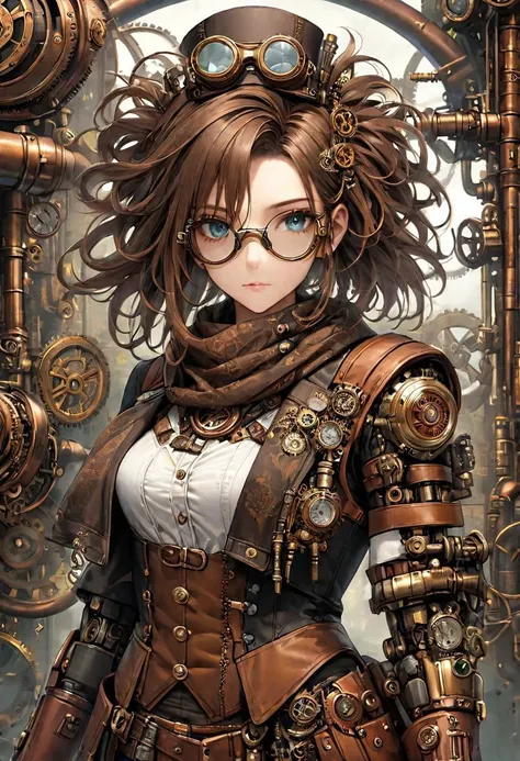{(girl, {(steampunk googles:1.5)}, {steampunk themed scarf}, rusty, {{{pair of robotic arms with intricate steampunk details}}}, light armor, messy hair:1.5)}, ((dystopian steampunk background:1.5)), (masterpiece:1.5), (best quality:1), {(best quality + ultra detailed:1.5)}, (ultra detailed face, ultra detailed eyes, detailed mouth, detailed body, detailed hands, detailed clothes, detailed background, detailed scenery:1.5), (aesthetic + beautiful + harmonic:1.5), (symmetrical intricate steampunk details + sharpen symmetrical steampunk details)