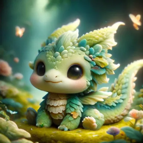 ral-smoldragons, cute, small dragon, wings, nature in background, intricate details, butterflies, whimsical, fantasy, mysterious, colorful, glowing <lora:ral-smoldragons-sdxl:1>  <lora:ral-mold-sdxl:0.8> ral-mold