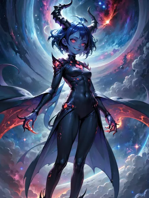 cosmic demon,demon girl,demon horns,nebula,galaxy,starry sky,<lora:EnvySputnikXL01:0.8>,