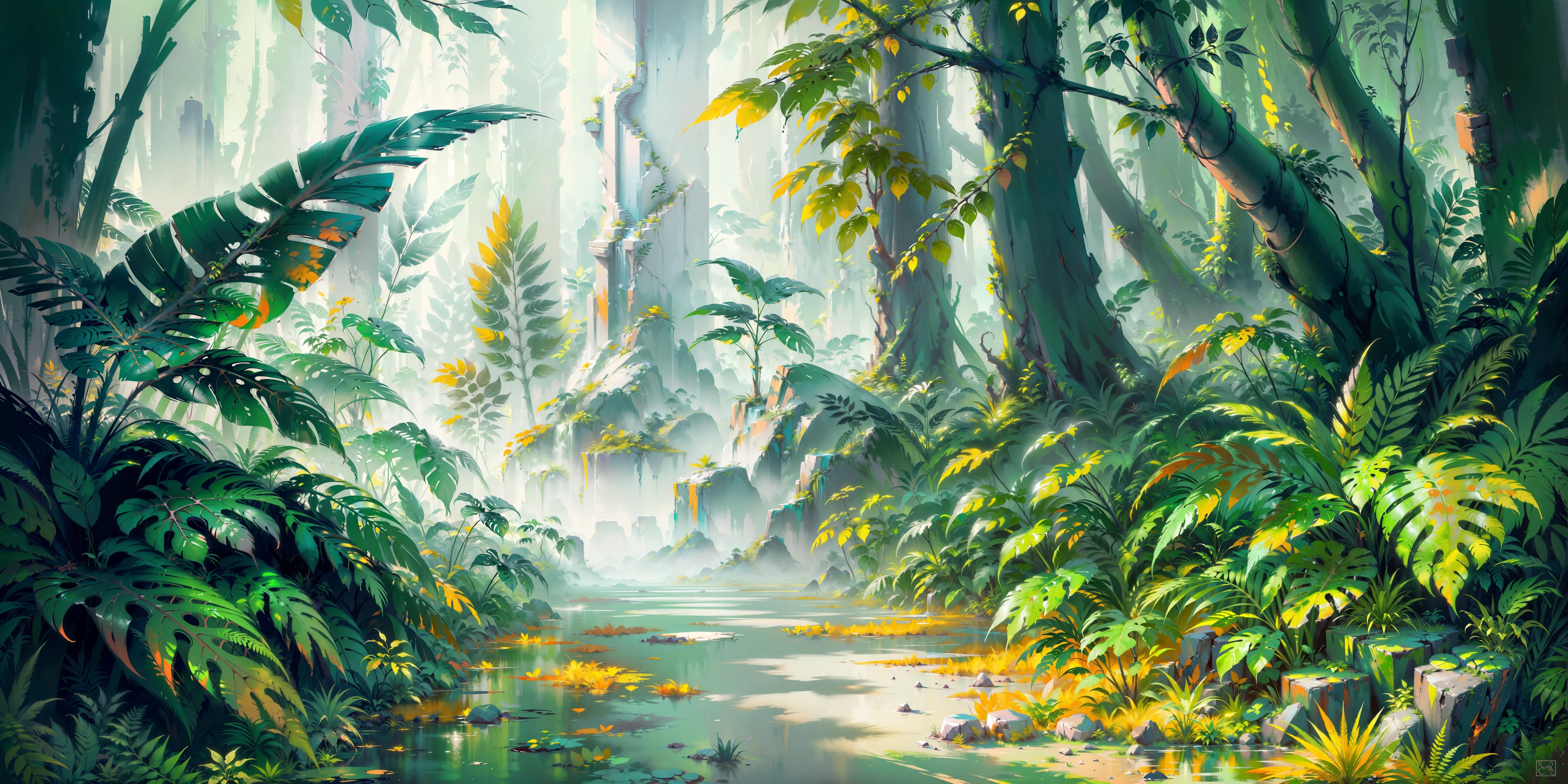 cropped image, zoomed in, closeup, Jungle environment, (value study):2 thumbnail sketch, artistic monochrome painting, thick brush strokes, concept art, Abstract shapes, Minimalism, (very Simplified:1.5 environment art), masterclass, abstract ferns, abstract jungle:0.4 plants, peeking through leaves, duotone color palette, (perfectly color graded), blue and purple,
BREAK,
<lora:environmentart:0.2> very simplistic environmentart, no humans, (perfect composition), ( value study):2, high contrast, sharp, expressive brushwork, vector art of abstract simplified shapes, (masterpiece, best quality, high quality, highres), (abstract Widescreen Wallpaper), (ambient occlusion:1.1, global:0.1 illumination:1.5, Subsurface scattering),
<lora:OilPaintStyle_v1:0.7> 10_oilpaint
<lora:booscapes:0.01>
<lora:cheeseDaddys_35:0.01>
<lora:Concept_scenery_background:0.01> concept