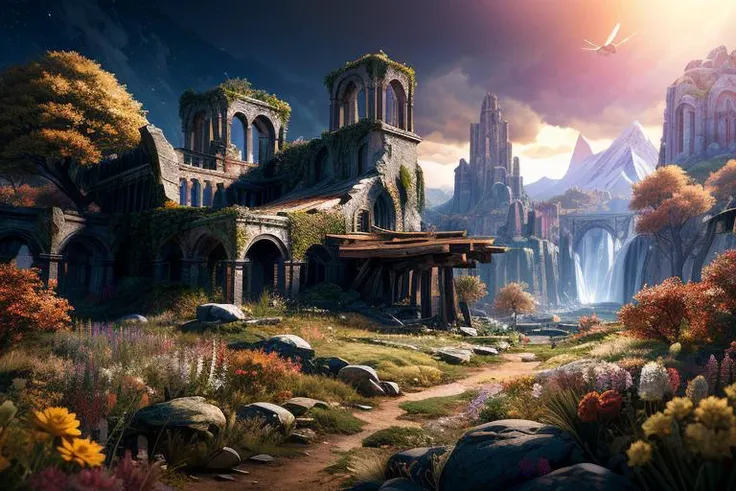 masterpiece, best quality, high quality, extremely detailed CG unity 8k wallpaper, ruins, day, no humans, award winning photography, Bokeh, HDR, bloom, Chromatic Aberration ,Photorealistic,extremely detailed, trending on artstation, trending on CGsociety, Intricate, High Detail, dramatic, art by midjourney,