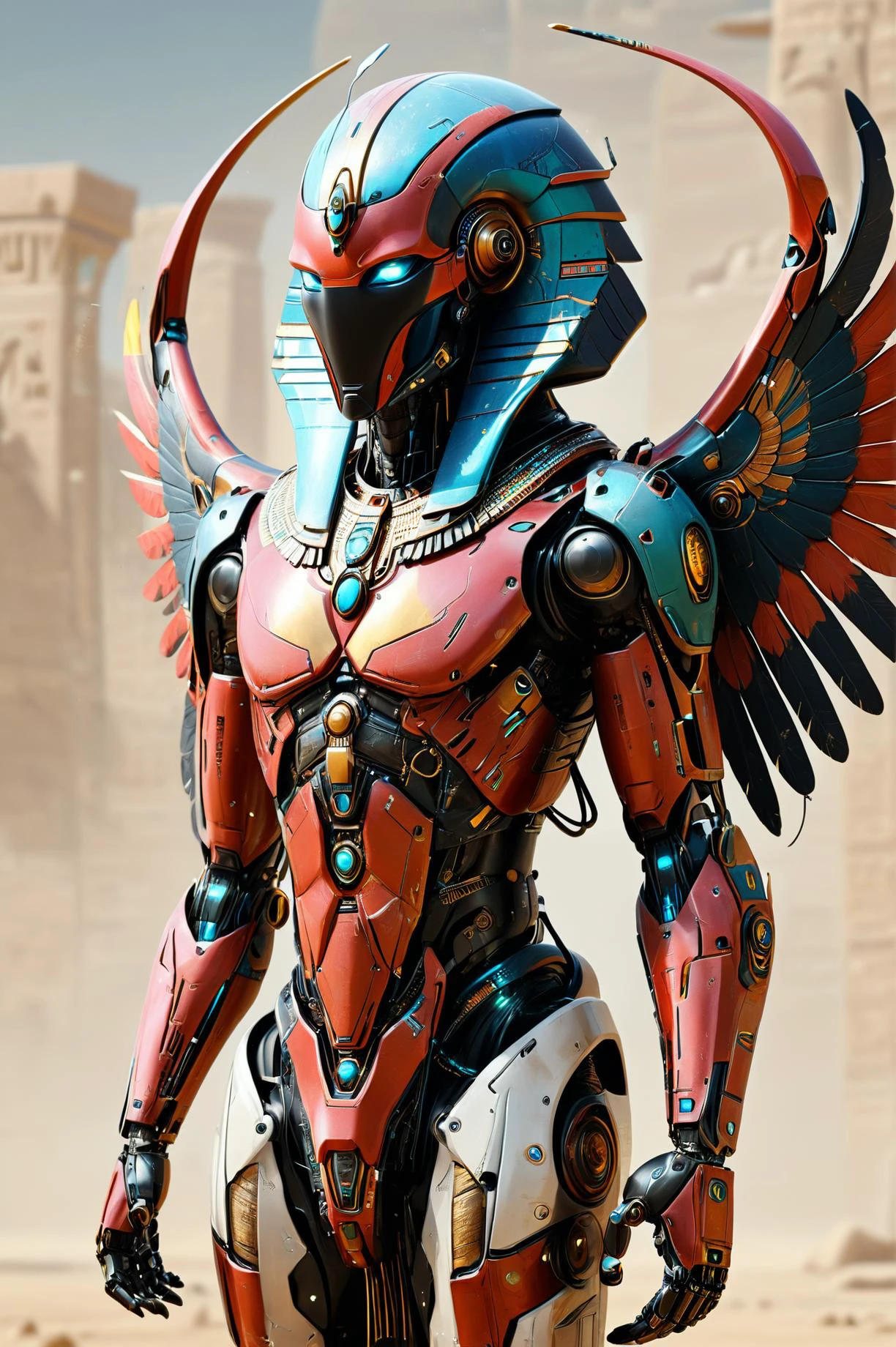 photorealistic, detailed digital illustration of a <lora:EgyptPunkAIp:0.8> egyptpunkai cyborg with massive wings, <lora:Faceless_Cyborgs-000014:0.7> noface, cyborg, <lora:xl_more_art-full_v1:0.4>, tenebrism , <lora:EnvyEgyptianFuturismXL01:0.2>, <lora:gorgoeus_splash_of_vibrant_paint:0.7> Gorgeous splash of vibrant paint