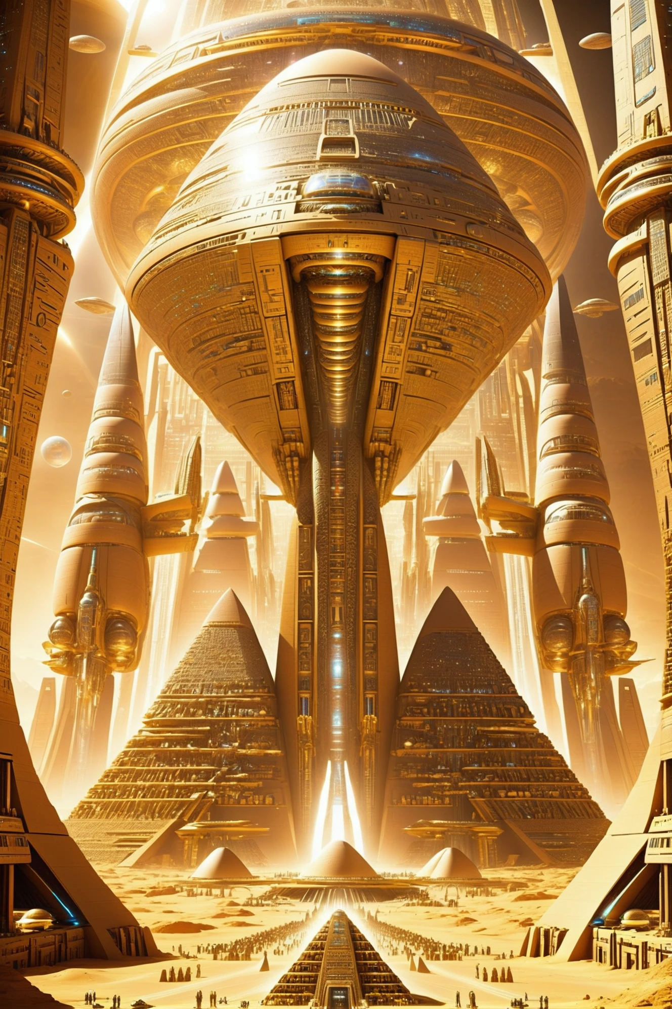 far future scifi, photograph, cinematic, (ancient egyptian:0.1), scifi, exotech,infinite scifi megastructure at the end of the multiverse<lora:EnvyBetterHiresFixXL01:0:hr=1><lora:EnvyEgyptianFuturismXL01:0.5>