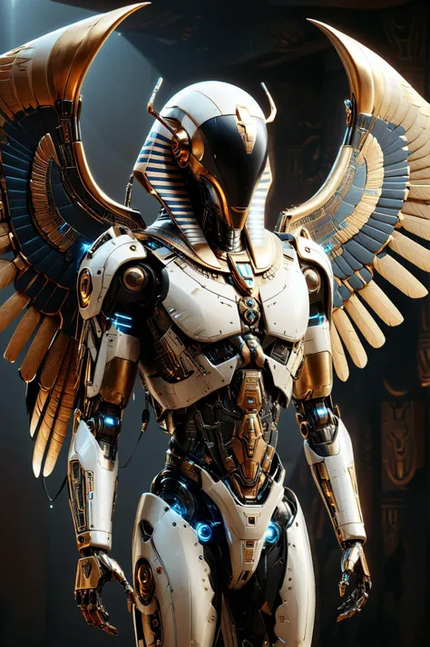 photorealistic, detailed digital illustration of a <lora:EgyptPunkAIp:0.7> egyptpunkai cyborg with massive wings, <lora:Faceless_Cyborgs-000014:0.7> noface, cyborg, <lora:xl_more_art-full_v1:0.4>, Top-down Lighting , <lora:EnvyEgyptianFuturismXL01:0.3>