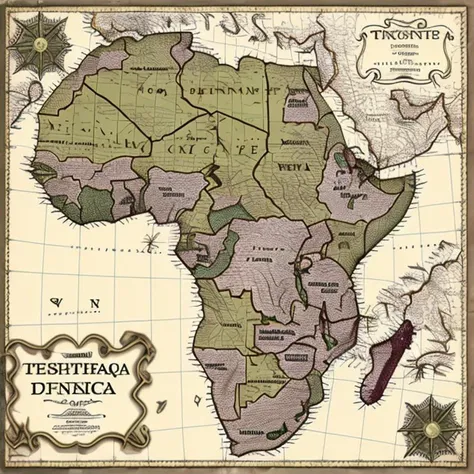 a highly decorated vintage africa map , topographical, countries, antique VintageMap_f