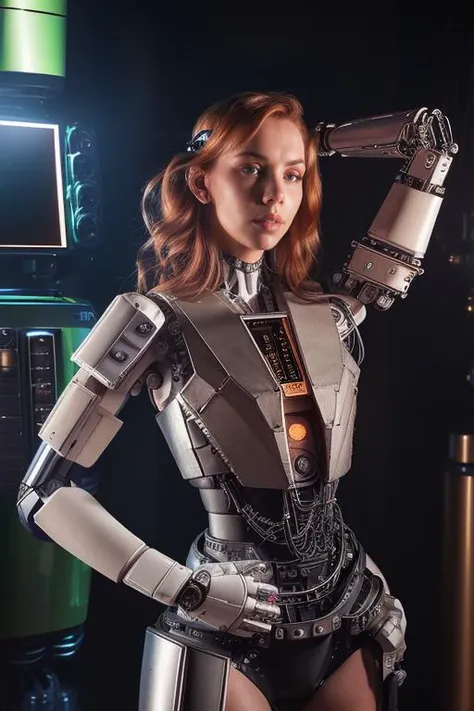 DEN_kayla_coyote,
(woman with a (robot arm:1.2) and (mechanical limbs:1.2) wearing sunglasses, human body, (android:1.2), (robot arm:1.2), machinery, (cyberpunk:1.2), punk:1.2),
bokeh, f1.4, 40mm, photorealistic, raw, 8k, textured skin, skin pores, intricate details <lora:epi_noiseoffset2:1>, epiCRealism <lora:ClothingAdjuster3:-1.3>