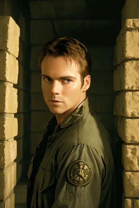 (middle shot) of sgdaniel, dramatic lighting <lora:sgdaniel_v1:1>, action movie, cinematic, photography, ancient tomb