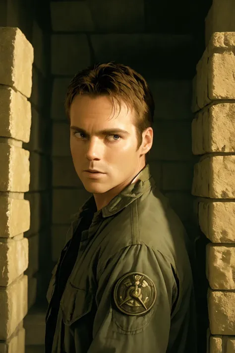 (middle shot) of sgdaniel, dramatic lighting <lora:sgdaniel_v1:1>, action movie, cinematic, photography, ancient tomb