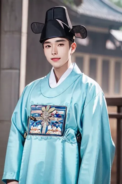 1male, hanbok, hat, korean clothes, robe, upper body, outdoors <lora:hanbok_mun_v4:0.9>