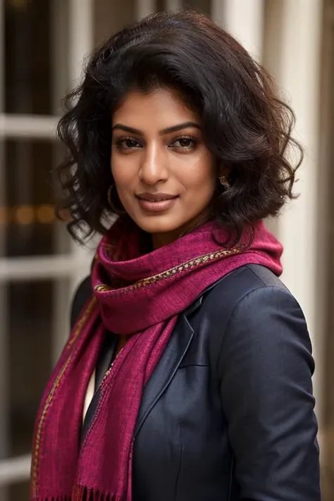 <lora:IN_-_Tina_Desai:0.8> tinadesai, woman, face, close-up, smile, jacket, scarf,