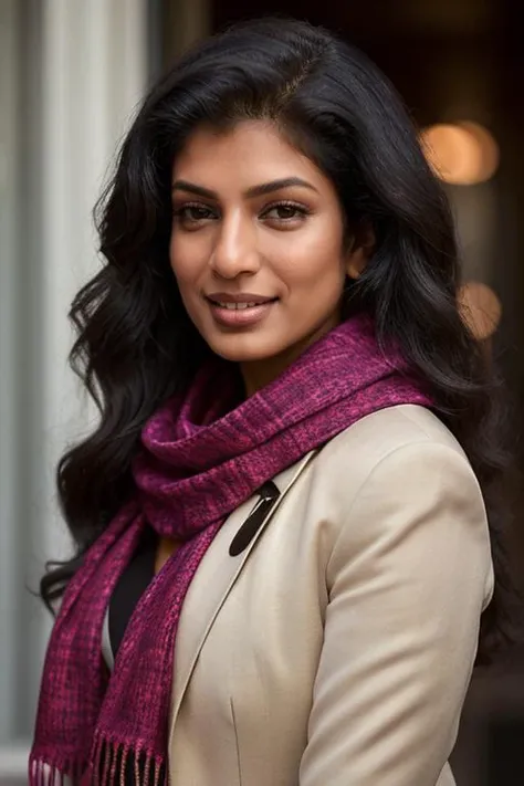 <lora:IN_-_Tina_Desai:0.8> tinadesai, woman, face, close-up, smile, jacket, scarf,