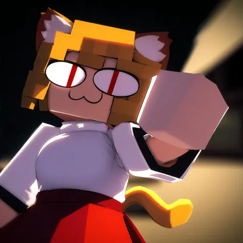 masterpiece, highres, best quality, ultra-detailed, perfect lighting, <lora:mcnsfw_3597:1> mcnsfw, (white shirt:1.2), (red skirt:1.2), <lora:necoArcCharacters_necoArcv3final:1.2> neco-arc, 1girl, :3, cat ears, cat girl, cat tail, solo, slit pupils, yellow hair, red eyes,