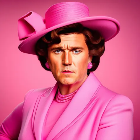 Raw flattering  professional photorealistic photograph of (Tuckercarlson Person as wearing pink lipstick looking mad)  canon m50 | 100mm | sharp focus | smooth | hyperrealism | highly detailed | intricate details | vibrant color scheme, intricately detailed, great composition, great lighting, masterpiece