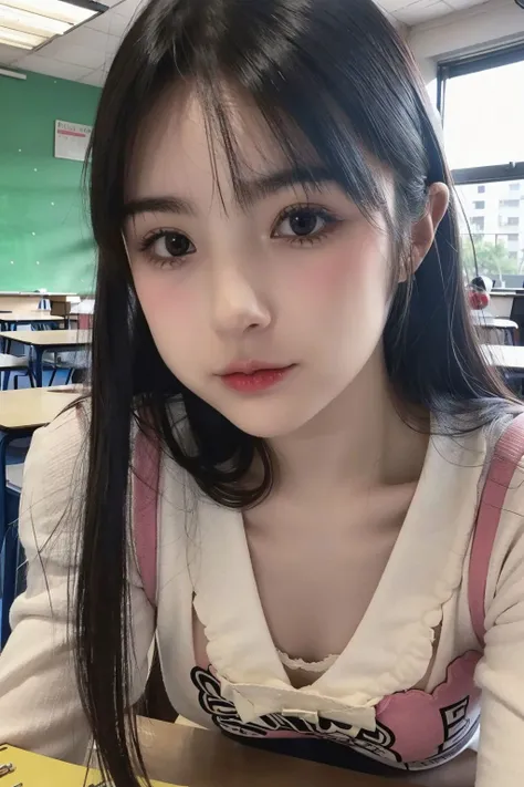 a photo of sakuraioficial, 18 year old girl in the classroom, close up, <lora:sakuraioficial-12:0.9>, (intricate details:0.8), (hdr, hyperdetailed:1.2)