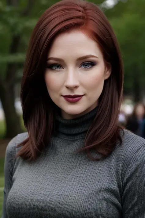 <lora:elliekemper:0.5>, ,elliekemper, ((dark red hair)) , photo of a woman, ((hair up, fancy updo)), ((outdoors, detailed fantasy city, turtleneck bodysuit, cape)),smiling, ((dark lipstick, heavy eyeliner, heavy eye shadow, blush, goth makeup, pale skin)), ((best quality, masterpiece, extreme details, high resolution):1.2),((detailed eyes, beautiful eyes, detailed face, beautiful face):1.2)