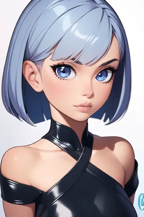 beautiful girl, 1girl, solo, sexy body, (cute:1.3), (([hair_color_colored2], [pixie bob], [one shoulder dress])), realistic, (cute), (detailed face), detailed eyes, detailed iris, cameltoe,,