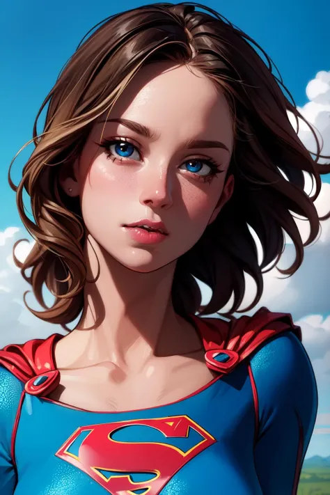 best quality, ultra-detailed, masterpiece,finely detail, high res, 8k wallpaper, best quality, highres, cowboy shot, supergirl, superhero, beautiful girl, woman, solo, fly, sky, cloudy sky, (cute:1.3), realistic, (cute), (detailed face), detailed eyes, detailed iris,
detailed skin, masterpiece, professional photoshoot, perfect face,,,, <lyco:Supergirl:1.0>