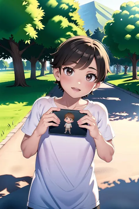 A photo of a beautiful cute 1boy, outdoors