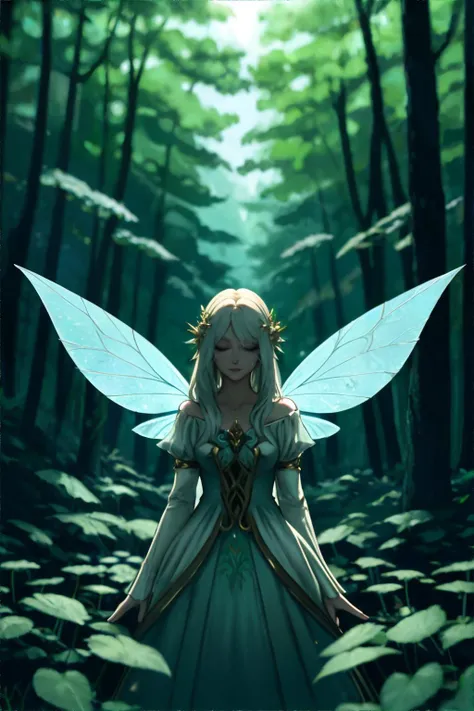 <lora:genderlessfae-duskfall:0.8>, female fairy, fairy wings, GenderlessFaeVibes, enchanted forest, <clip:skip:2> || skin, hair, clothing, fairy, forest, masterpiece, 8k, high resolution, shallow depth of field, sharp focus