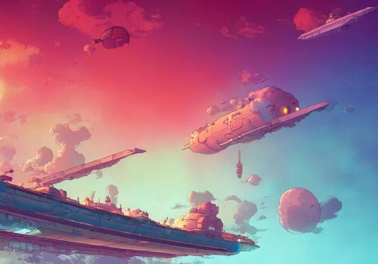 textless, richly coloured clouds, Behemoth Jovian Skyship floating in the skies of Jupiter