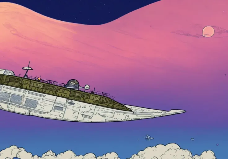 textless, richly coloured clouds, Behemoth Jovian Skyship floating in the skies of Jupiter