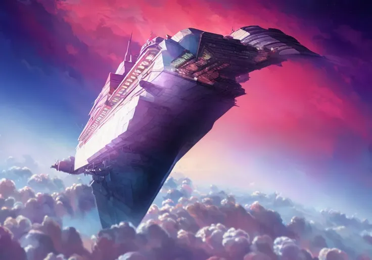 textless, richly coloured clouds, Behemoth Jovian airship floating in the skies of Jupiter,