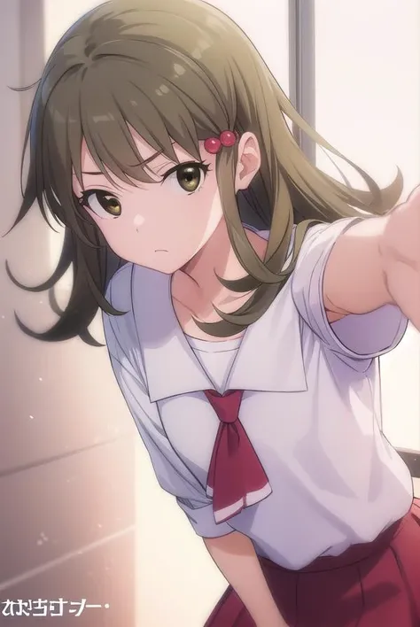 tohkoichiyama, <lora:tohko ichiyama s1-lora-nochekaiser:1>,
tohko ichiyama, long hair, brown hair, hair ornament, (brown eyes:1.5), hair bobbles, anger vein, angry, frown,
BREAK skirt, shirt, long sleeves, school uniform, white shirt, pleated skirt, serafuku, sailor collar, red skirt, pink skirt, red sailor collar,
BREAK indoors, office,
BREAK looking at viewer, (cowboy shot:1.5),
BREAK <lyco:GoodHands-beta2:1>, (masterpiece:1.2), best quality, high resolution, unity 8k wallpaper, (illustration:0.8), (beautiful detailed eyes:1.6), extremely detailed face, perfect lighting, extremely detailed CG, (perfect hands, perfect anatomy),