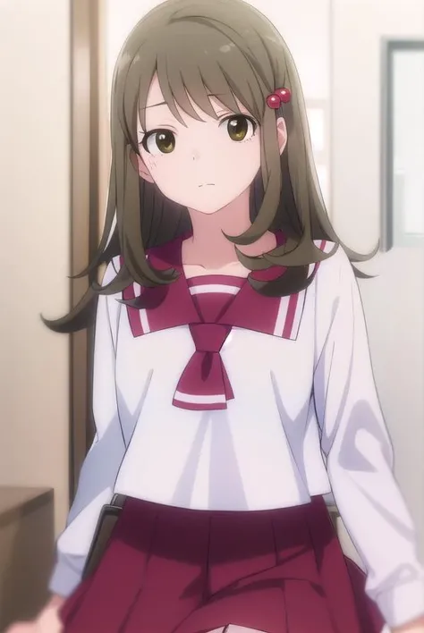 tohkoichiyama, <lora:tohko ichiyama s1-lora-nochekaiser:1>,
tohko ichiyama, long hair, brown hair, hair ornament, (brown eyes:1.5), hair bobbles, anger vein, angry, frown,
BREAK skirt, shirt, long sleeves, school uniform, white shirt, pleated skirt, serafuku, sailor collar, red skirt, pink skirt, red sailor collar,
BREAK indoors, office,
BREAK looking at viewer, (cowboy shot:1.5),
BREAK <lyco:GoodHands-beta2:1>, (masterpiece:1.2), best quality, high resolution, unity 8k wallpaper, (illustration:0.8), (beautiful detailed eyes:1.6), extremely detailed face, perfect lighting, extremely detailed CG, (perfect hands, perfect anatomy),
