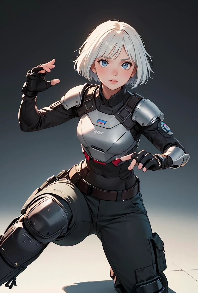 (masterpiece, best quality), 1girl, <lora:ianar6-guy-v2:0.8> ianar6, bodysuit, armor, fingerless gloves, gloves, pants, knee pads