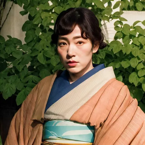 solo, 1girl, realistic, japanese clothes, kimono, full body, lips, nose, yosano akiko,<lyco:yosano akiko:0.7>