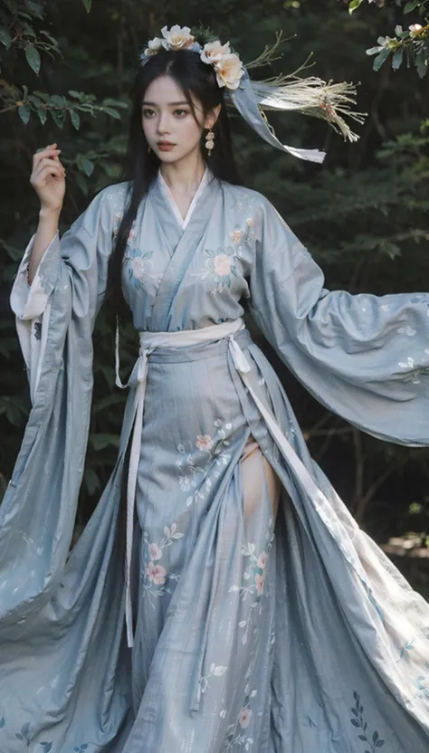 (photo-realistic,ultra realistic 8k CG:1.2),perfect artwork,delicate pattern, (best quality,intricate detail,extremely intricate:1.2),70mm telephoto lens, (ulzzang6500V),(idol),(detailed clothes features),Exquisite Makeup,the pose, (1girl,solo:1.2),woman,girly,bright eyes,(detailed eyes),(wet skin,nsfw:1.1), (very long hair,Floating hair,Flamboyant hair,wind,gale,hair accessories:1.4), (silk Ribbon in front:1.3),earrings,filigree,detached sleeves,wide sleeves, (see through clothes,translucent clothes,armlet:1.2),(revealing clothes),jewelry, (horizon,longView,distant,Leaves and plant in front:1.2),simple background, (face,thighs,robe,long skirt,hanfu,chinese clothes,floral print:1.4), <lora:InstantPhotoX3:0.6>, <lora:new_weijin_hanfu:0.2>