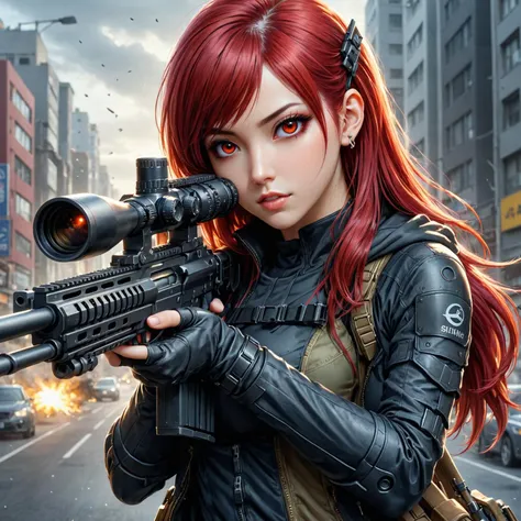 by Alex Alemany and Harumi Hironaka in the style of Yuumei, using a sniper rifle <lora:sniper_rifle:0.40>, Brazilian, red_haired|} <lora:more_art:0.20><lora:huge_anime_eyes:0.85><lora:attractive:0.75><lora:great_lighting:1.00><lora:aesthetic:0.85><lora:photorealistic_portrait:0.85><lora:clothing_slider:1.00><lora:RMSDXL_Enhance:0.45><lora:RMSDXL_Creative:0.35><lora:RMSDXL_Photo:0.45><lora:RMSDXL_Darkness_Cinema:0.50><lora:XDetail_heavy:0.45><lora:perfect_eyes:0.15><lora:perfect_hands:0.15><lora:midjourney:-0.15><lora:looking_at_viewer:0.75>
