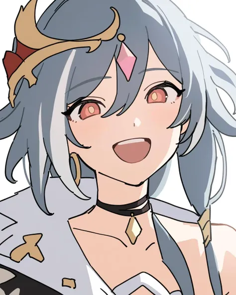 masterpiece,best quality,<lora:honkai_impact_all:1>,1girl, fu hua, fu hua \(herrscher of sentience\), solo, close-up, teeth, choker, :d, chinese clothes, highres, hm mono, honkai \(series\), honkai impact 3rd, open mouth, simple background, white background