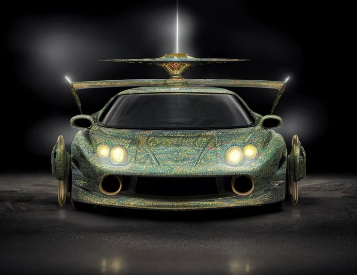 ((best quality)), ((masterpiece)), ((realistic)), (detailed), Hovercar, Heated Windshield, Mood Lighting, Brass, Opaque, Tribal Designs, Holographic Glitter,, ((masterpiece)), absurdres, HDR, <lora:add_detail:1>, <lora:LowRA:0.5>