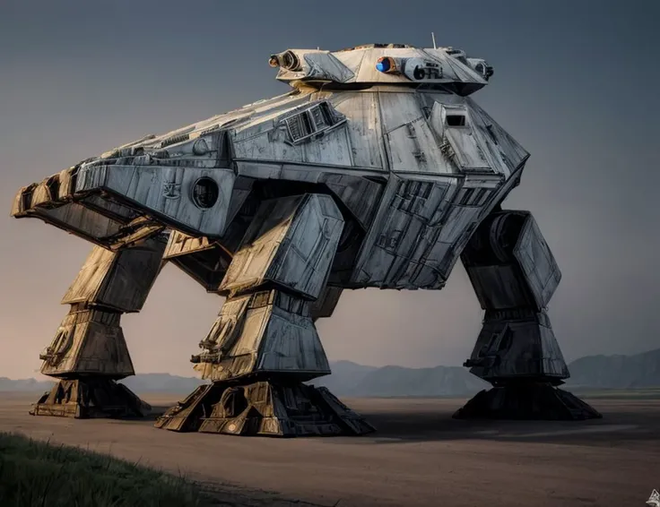 ((best quality)), ((masterpiece)), ((realistic)), (detailed),Colossal AT-AT Walker (Star Wars, Fictional), Angular Headlights, Spotlights, Fender Flares, Paper, Organic, , ((masterpiece)), absurdres, HDR, <lora:add_detail:1>, <lora:LowRA:0.5>
