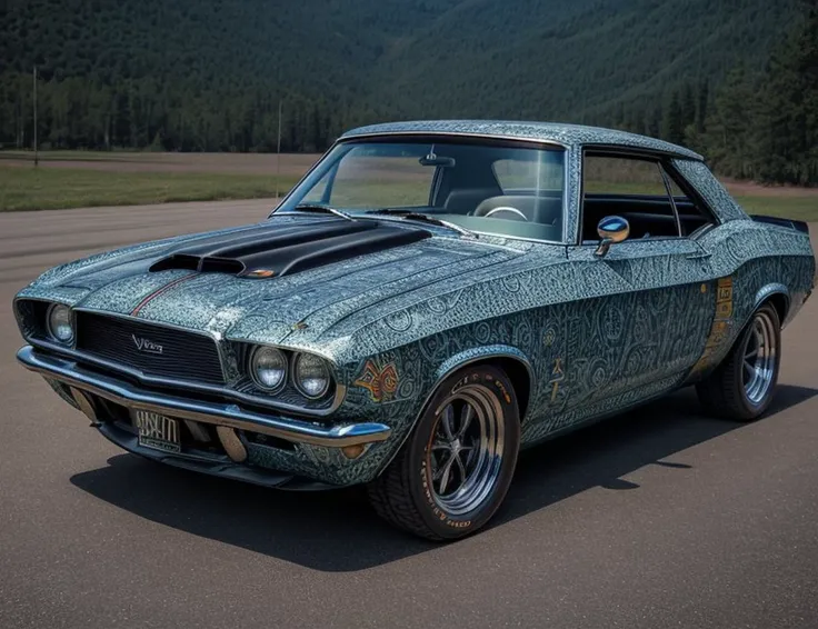 ((best quality)), ((masterpiece)), ((realistic)), (detailed),Small Muscle Car, Adjustable Mirrors, Luminite, Weathered, Tribal Patterns, , ((masterpiece)), absurdres, HDR, <lora:add_detail:1>, <lora:LowRA:0.5>