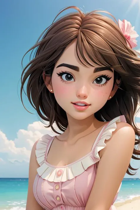 close up Coco pink hair, summer dress <lora:p3r3zstyle:0.8> p3r3zstyle