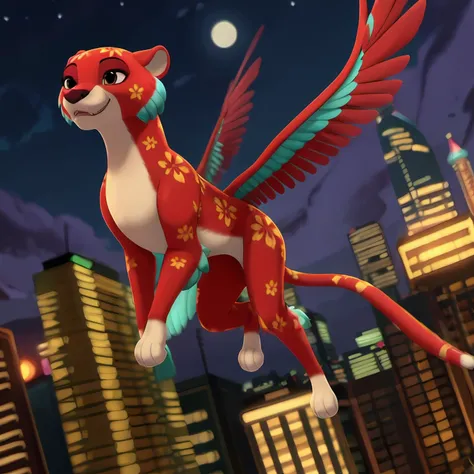 <lora:JaquinElena:0.7> flying JaquinElena, masterpiece, (feral), cityscape, nighttime, in sky, jaquin