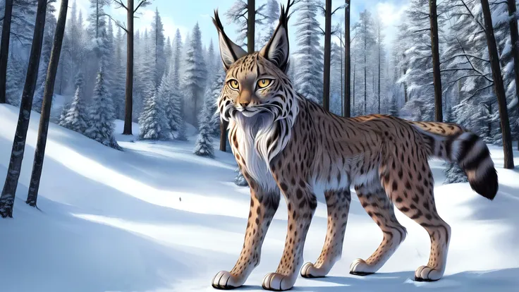 (lynx), (solo), (((fur))), forest, anatomically correct, masterpiece, best quality, photorealistic, hyperrealistic, ultradetailed, detailed background, photo background, digital drawing (artwork),