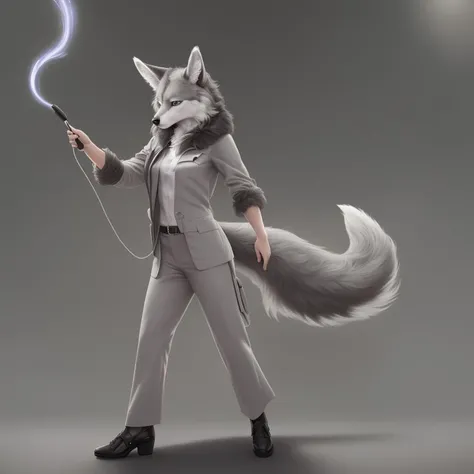 a full body of a detective silver fox disolving in to smoke,