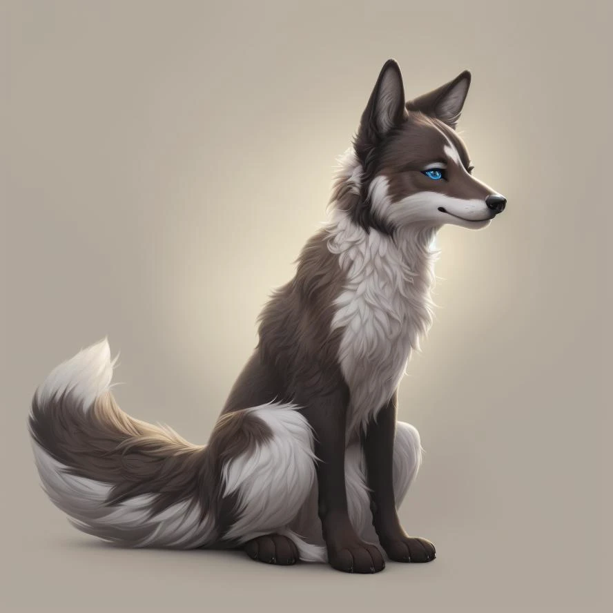 a full body of a feral silver fox disolving in to smoke,