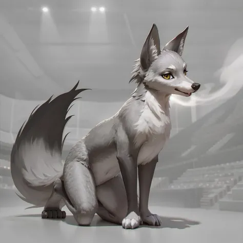 White wolf puppy. Baby, small, , male, holding, is sitting, Weapon, male focus, horns,Background to the war, colored leather, fire, candle, Without clothing , completely naked. vagina , ((masterpiece, Best quality))

