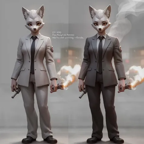 a full body of a detective silver fox disolving in to smoke,