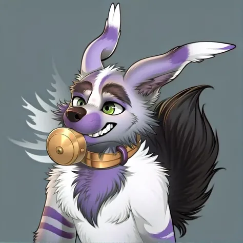 gabumon, solo, hybrid, fusion, merge, digimon, silver fox, Puffing out their throat pouches, displaying courtship behavior
