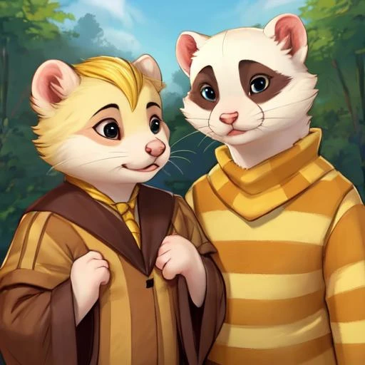 a ferret with hufflepuff robbes,