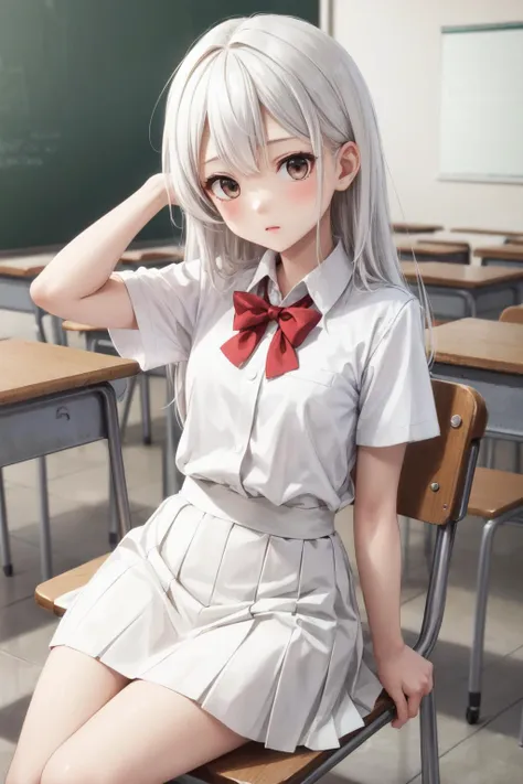 (masterpiece:1.2),best quality,extremely detailed,
BREAK
cute girl,(petite:1.3),solo,shiny skin,small breasts,very long hair,
detailed eyes,perfect anatomy,
cute eyes,(white eyes:1.3),(white hair:1.4),
BREAK
white shirt,white skirt,school uniform,
BREAK
classroom,table,chair,
BREAK
character focus,looking at viewer,
BREAK
<lyco:Add More Details:0.4>