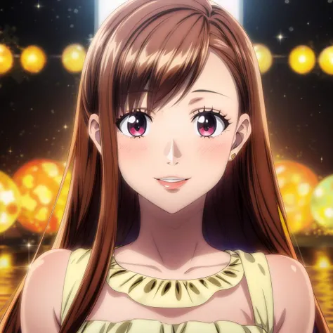<lora:PalmSugao001:0.6>,<lora:add_detail:1>,<lora:noline:0.3>,<lora:boldline:-0.3>,solo,looking at viewer,smile,parted lips,
PalmSugao,1girl,long hair,brown hair,
dress,