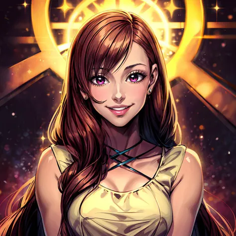 <lora:PalmSugao001:0.6>,<lora:add_detail:1>,<lora:noline:0.3>,<lora:boldline:-0.3>,solo,looking at viewer,smile,parted lips,
PalmSugao,1girl,long hair,brown hair,
dress,