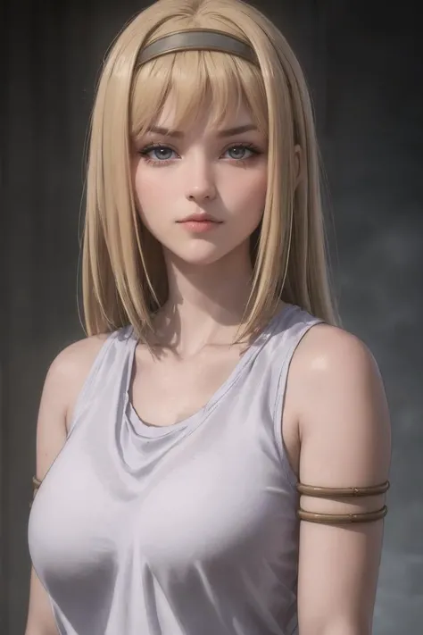portrait, straight-on, sad_smile,
masterpiece, best quality, high quality, highres, solo,moody lighting, BREAK,
ANIME_AttackOnTitan_YmirFritz_ownwaifu, www.ownwaifu.com,
1girl, blonde hair, grey eyes, bangs, breasts, collarbone, hair over eyes, lips, long hair, medium breasts, shaded face,
shibari over clothes, hairband, armlet, bare shoulders, grey dress, hair ornament, sleeveless, tank top,
<lora:ANIME_AttackOnTitan_YmirFritz_ownwaifu-15:0.7>
